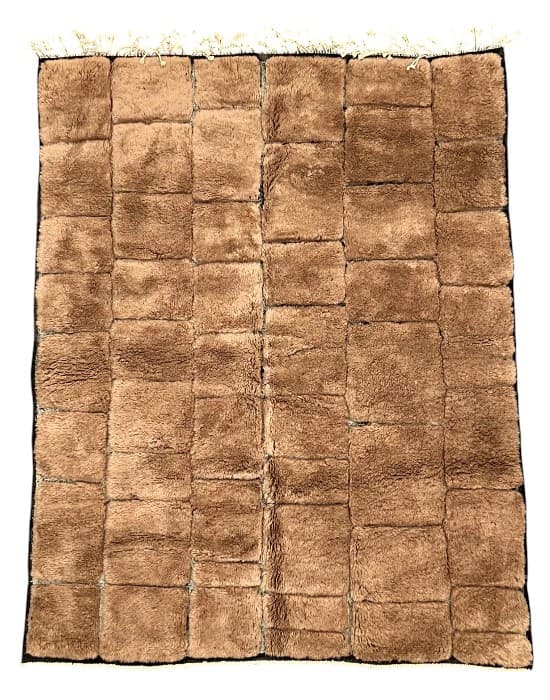 Clay Grid hand-knotted Beni Ourain wool rug in dusty rose over a soft terracotta grid - Soufiane Zarib