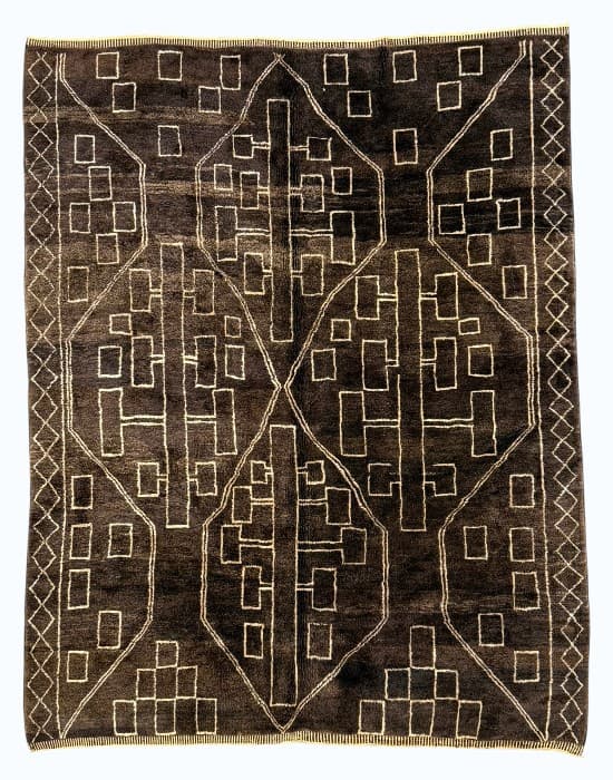 Amulet Diamond hand-knotted Beni Ourain wool rug in dark brown with an ivory diamond and amulet motifs - Soufiane Zarib