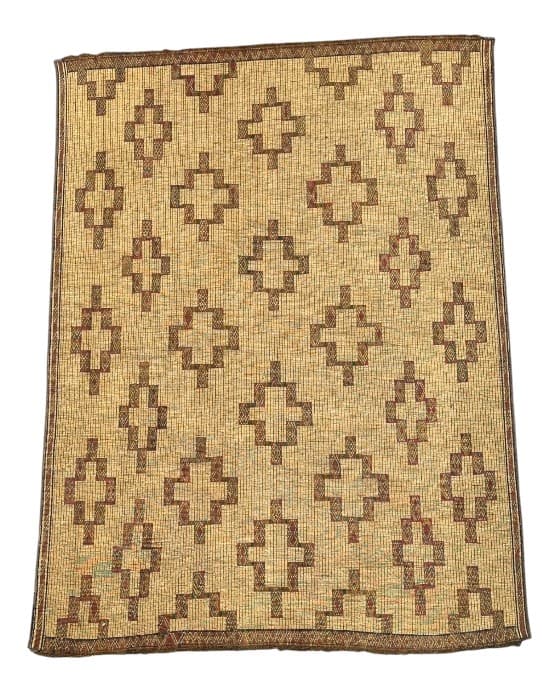 Desert Star handwoven Tuareg reed and leather mat with scattered star-cross motifs - Soufiane Zarib
