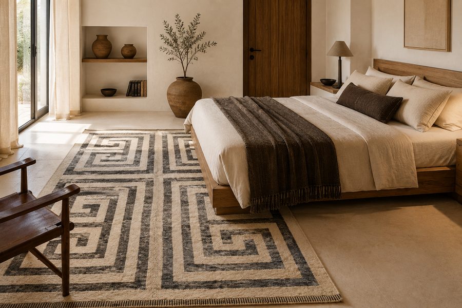 Ivory Meander Beni Ourain rug (Hb3688) shown in a Moroccan interior - Soufiane Zarib
